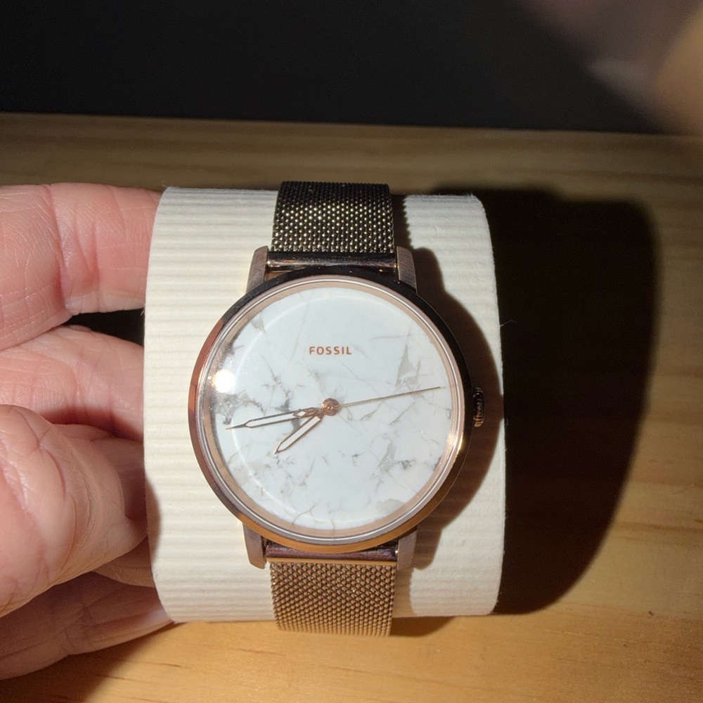Fossil Gold Mesh Watch with Marble Dial
